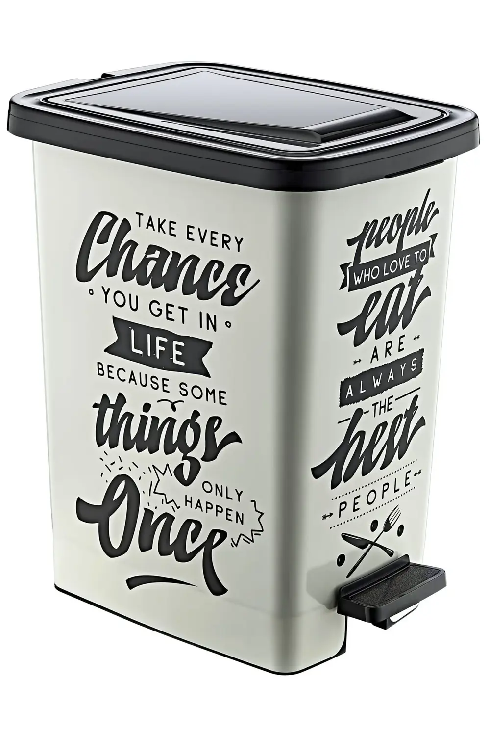 Tidy Home Plastik 25 Lt Slim Pedallı Çöp Kovası Siyah Beyaz Yazı Desenli (İ