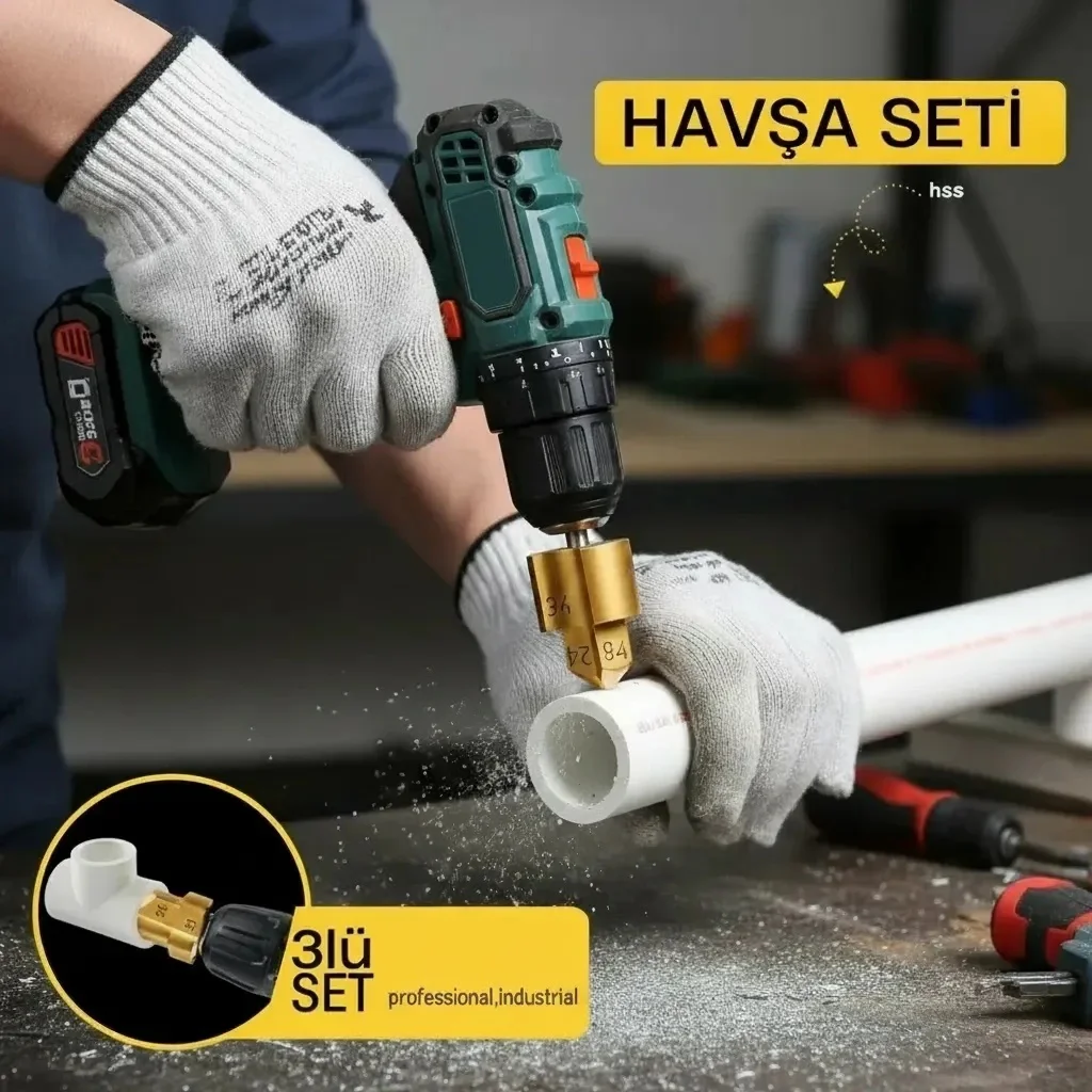 Plastik Boru Kalemtraş Kademeli Boru Açma Pvc Pprc Boru Tamir Delme Genişletme Onarımı İçin 3lü Havşa Seti Lisinya Plastik Boru Kalemtraş Kademeli Boru Açma Pvc Pprc Boru Tamir Delme Genişletme Onarımı İçin 3lü Havşa Seti Lisinya