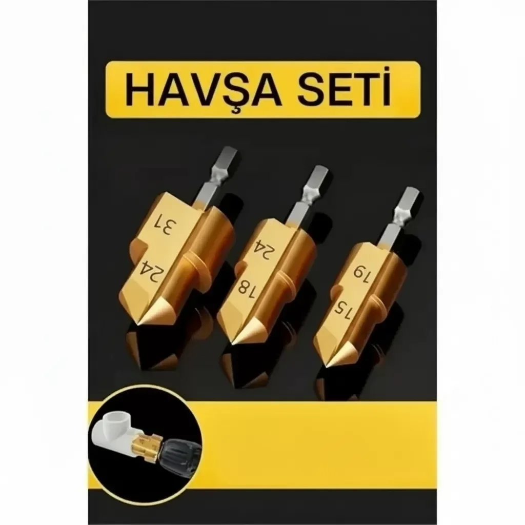 Plastik Boru Kalemtraş Kademeli Boru Açma Pvc Pprc Boru Tamir Delme Genişletme Onarımı İçin 3lü Havşa Seti ( Lisinya )
