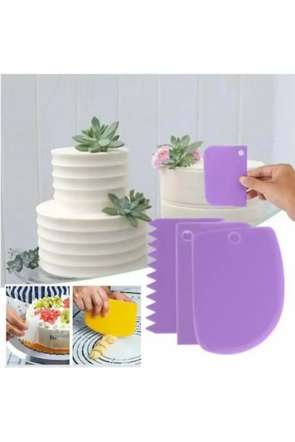 Plastik Hamur Kazıyıcı Hamur Kesici Şanti Tarağı 3’lü Set Plastik