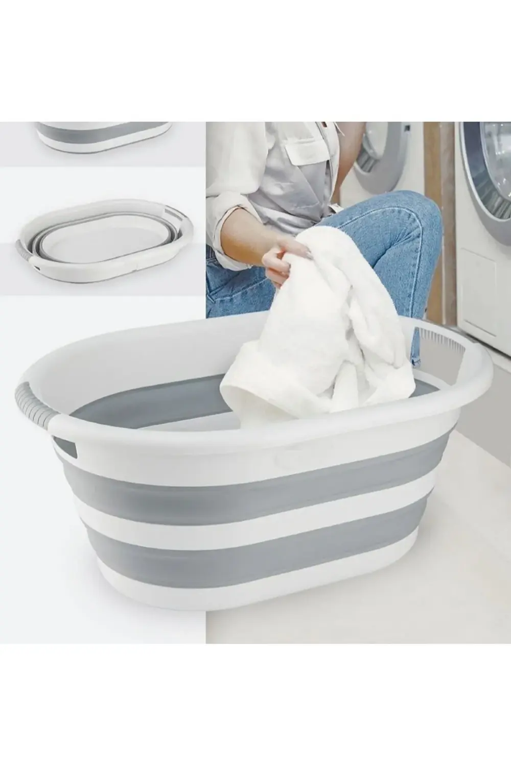 Plastik KÜÇÜK BOY KATLANABİLİR ÇAMAŞIR SEPETİ (25 LT) 55 x 35 Gri