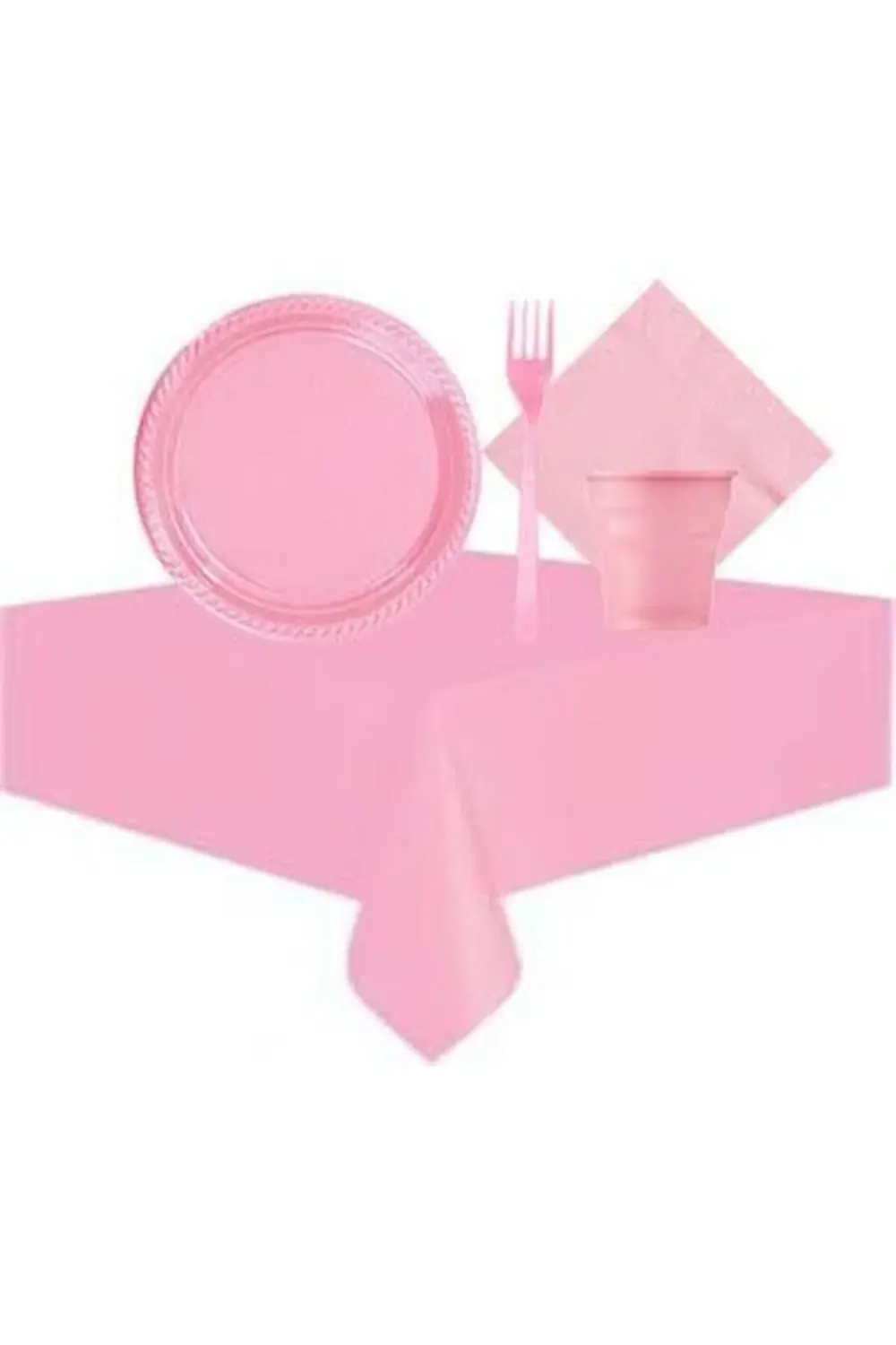 Plastik Kullan At Tabak Bardak Çatal Peçete Masa Örtüsü Seti Pemb