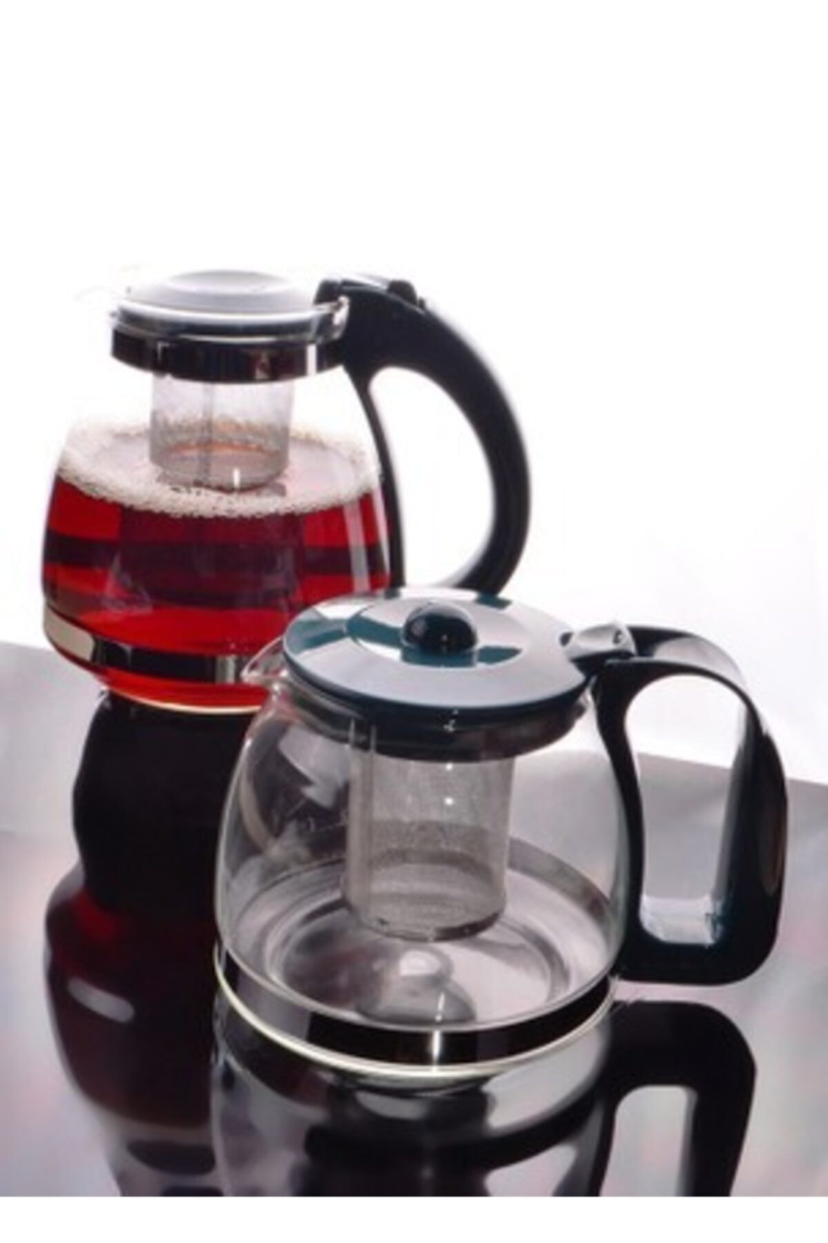 Şener Mutfak Plastik Kulplu Süzgeçli Cam Demlik Çaydanlık