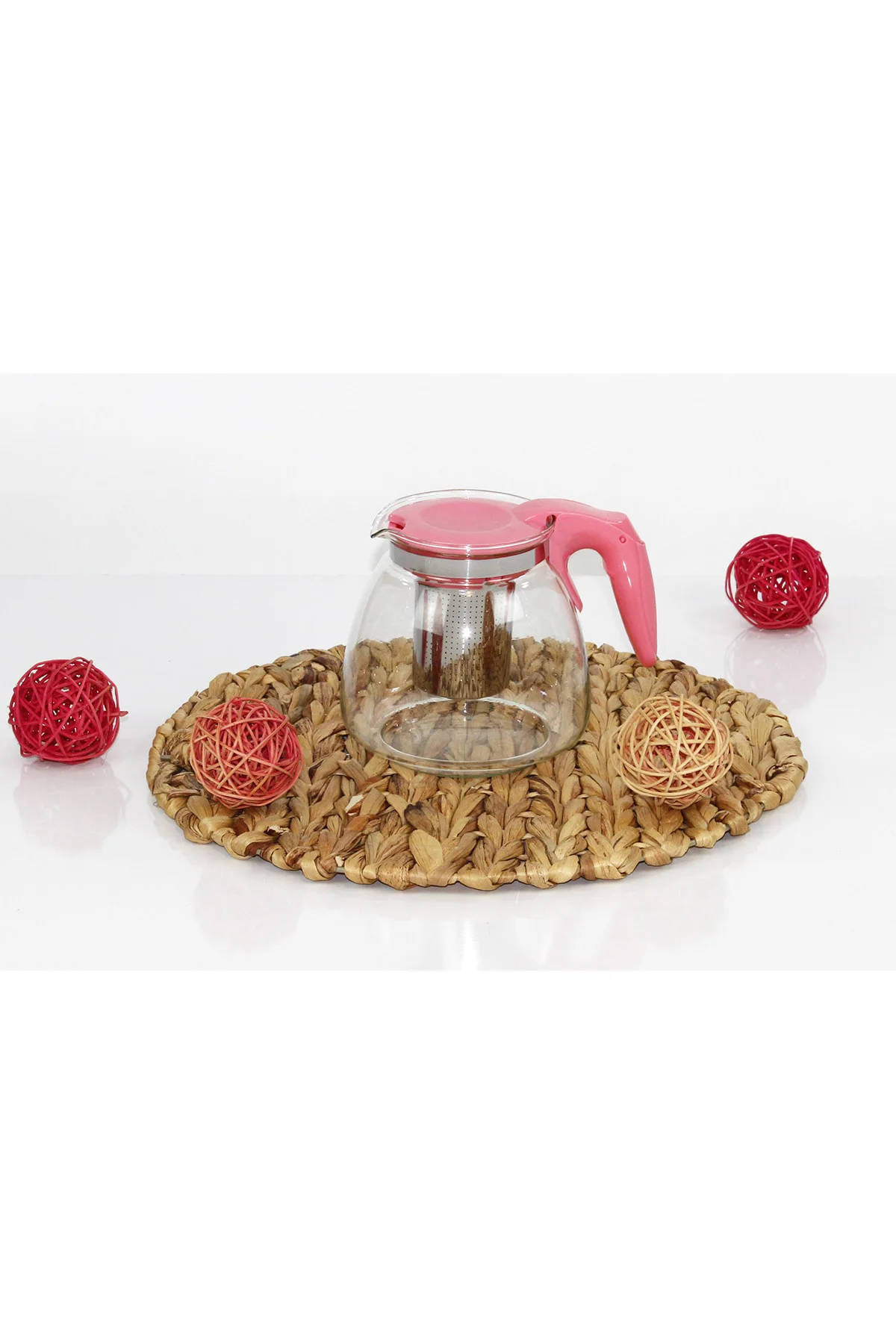 Plastik Kulplu Süzgeçli Cam Demlik