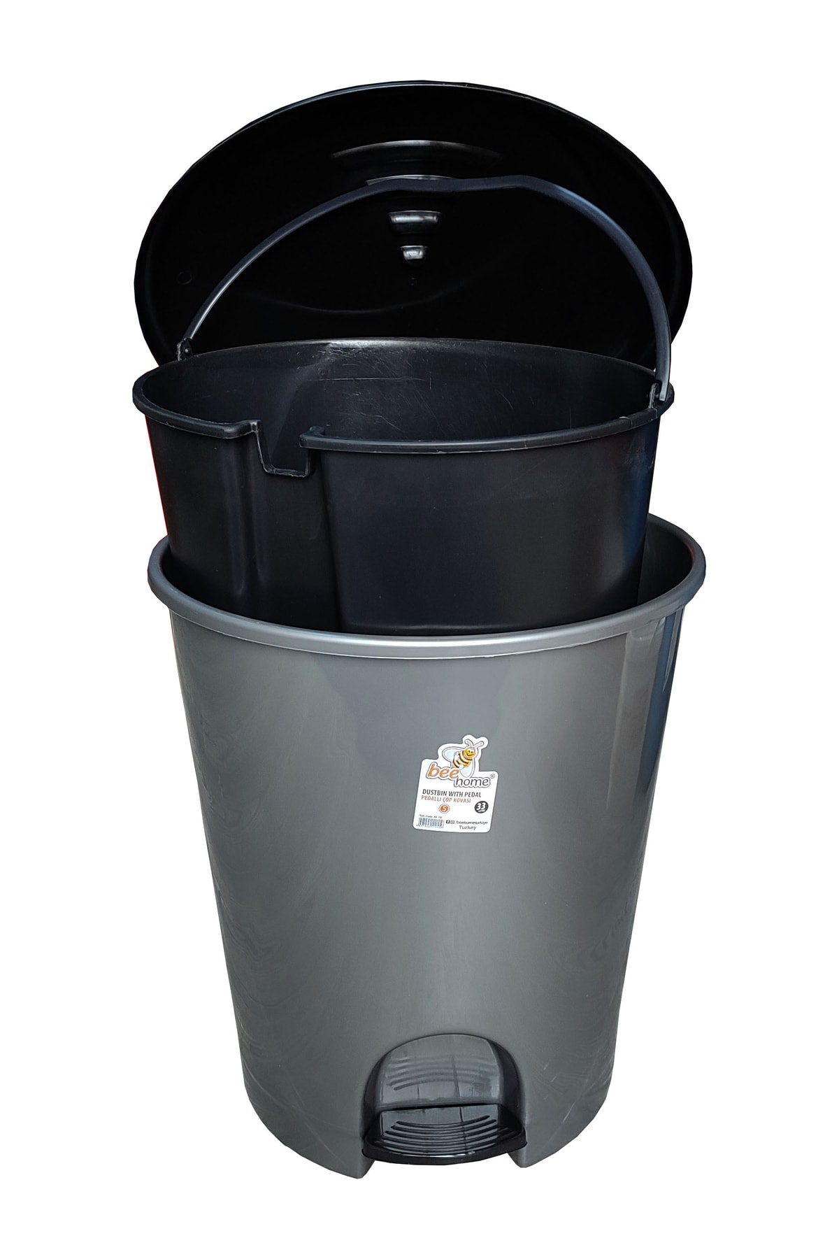 Akay Plastik Pedallı Basmalı Açılır Kapak Çöp Kovası / 33 Litre Kırmız