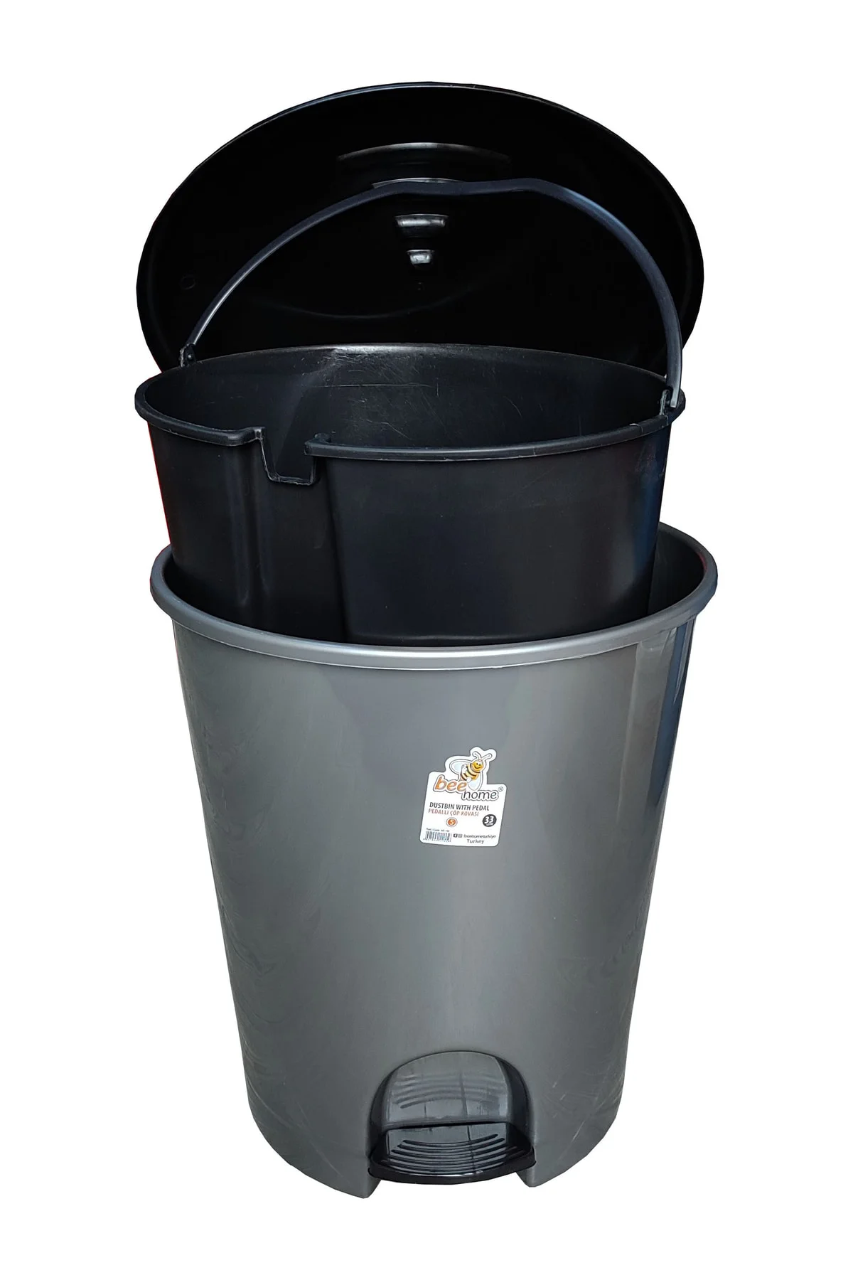 Plastik Pedallı Basmalı Açılır Kapak Çöp Kovası / 33 Litre Kırmız