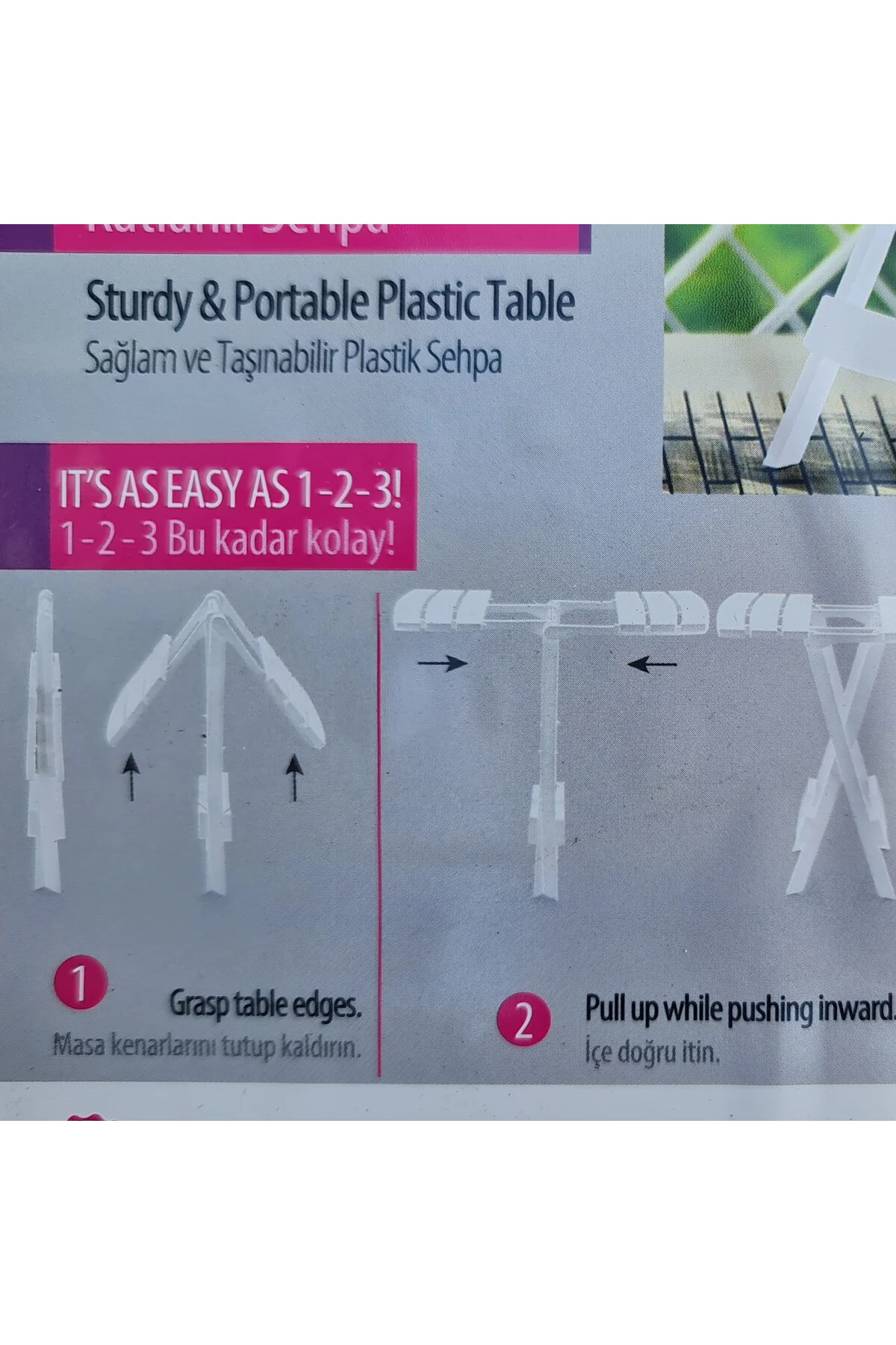 Plastik Portatif Katlanır Çok Amaçlı Sehpa Masa Beyaz Mermer Dese