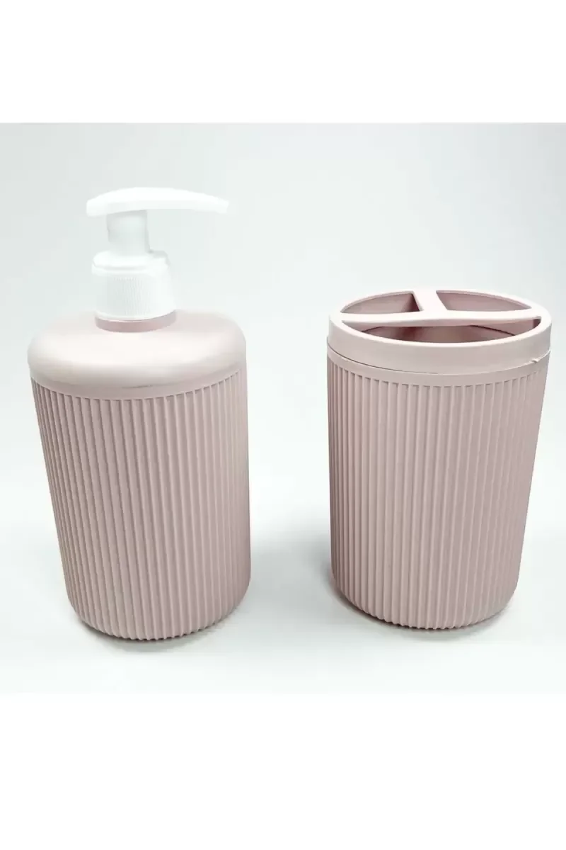 Plastik Sıvı Sabunluk ve Diş Fırçalık Set Renk Pudra Plastik Sıvı Sabunluk ve Diş Fırçalık Set Renk Pudra
