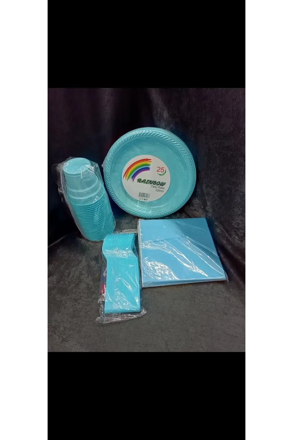 Plastik Tabak Bardak Çatal Peçete Seti 25 Adet Mavi Renk