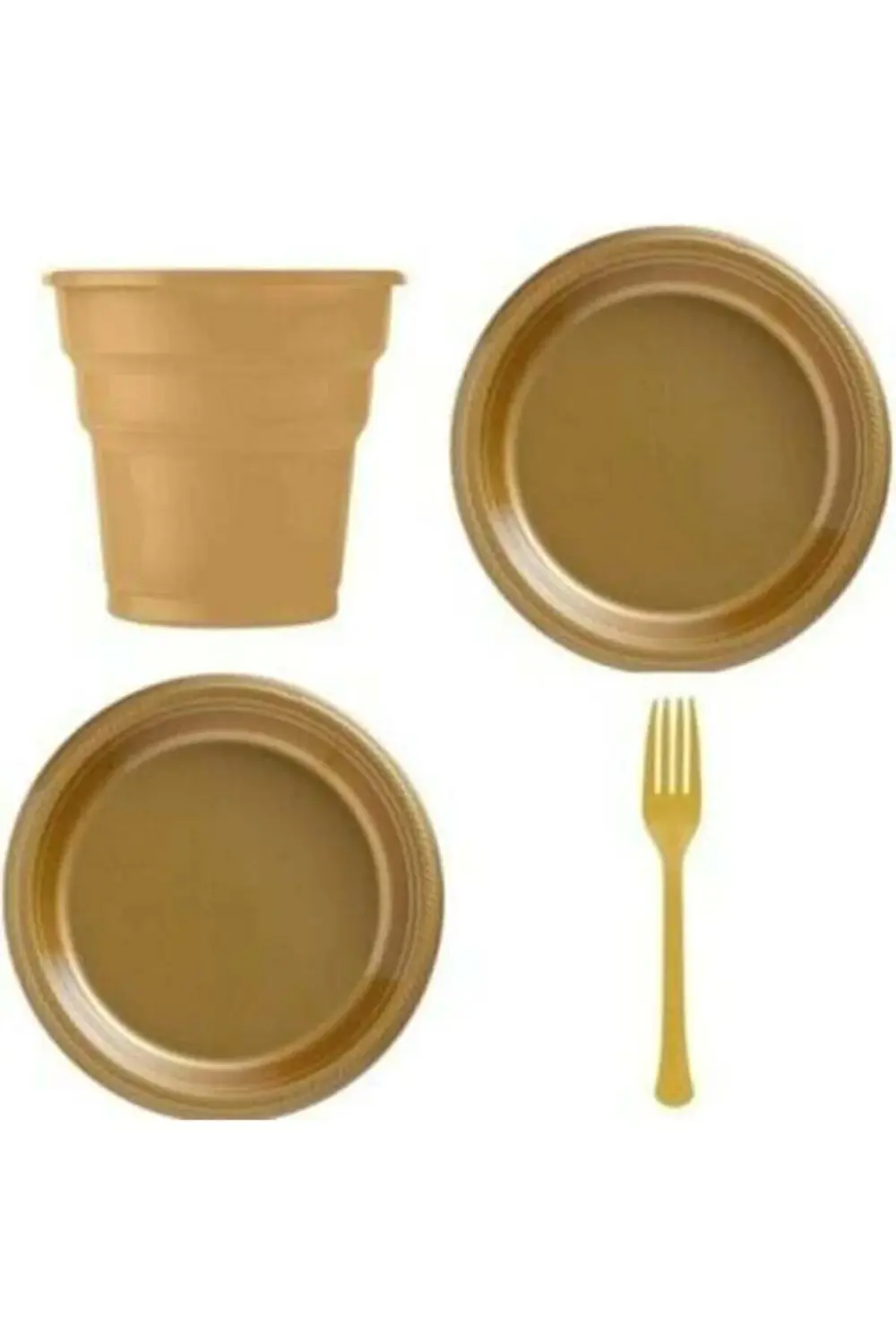 Plastik Tabak Bardak Çatal Seti Gold 25'li