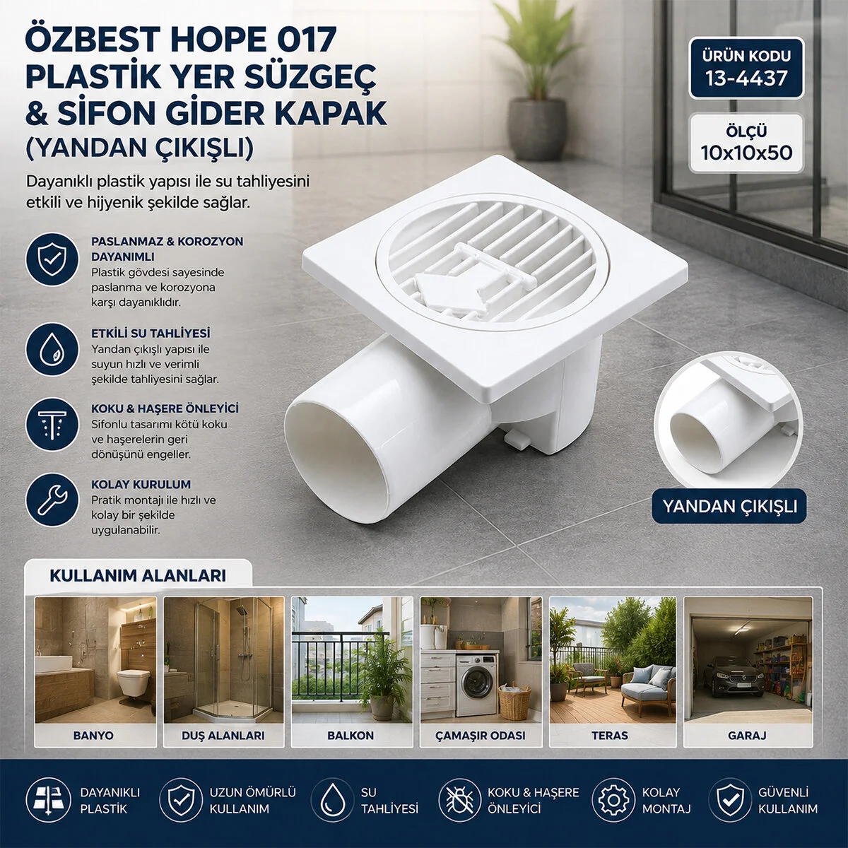 Plastik Yer Süzgeç - Sifon Gider Kapak Yandan 10X10X50 Fiyatı, Yorumları ve Özellikleri