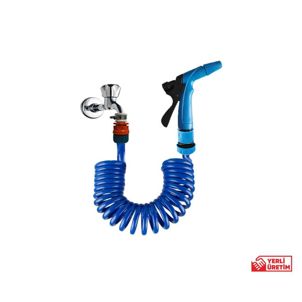 Plasyay Spiral Veranda Balkon Araç Yıkama Bahçe Sulama Kelepçe Adaptörlü Tetik Başlıklı Setler