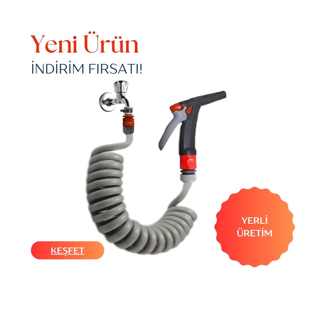 Plasyay Spiral Veranda Balkon Araç Yıkama Bahçe Sulama Kelepçe Adaptörlü Tetik Başlıklı Setler