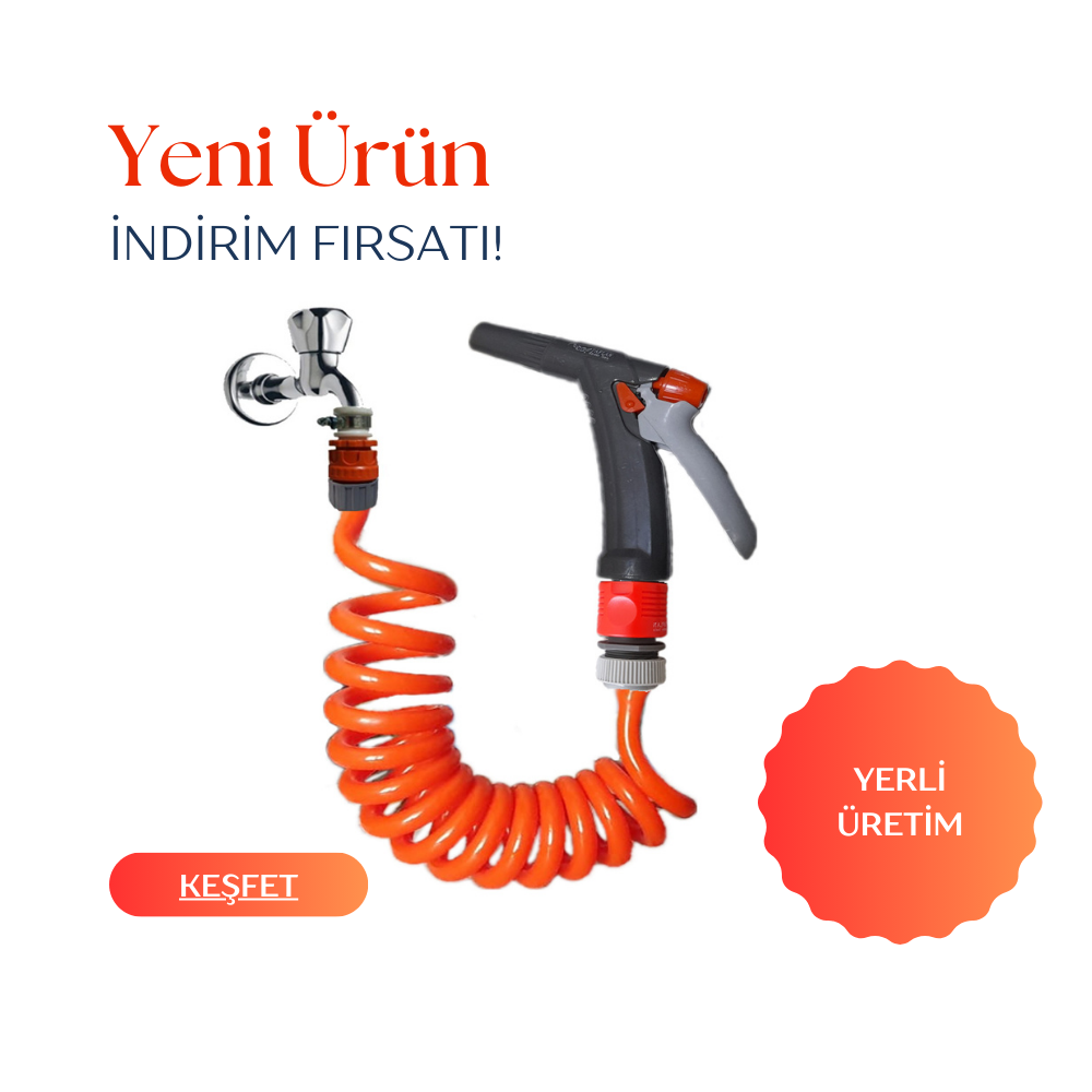 Plasyay Spiral Veranda Balkon Araç Yıkama Bahçe Sulama Kelepçe Adaptörlü Tetik Başlıklı Setler