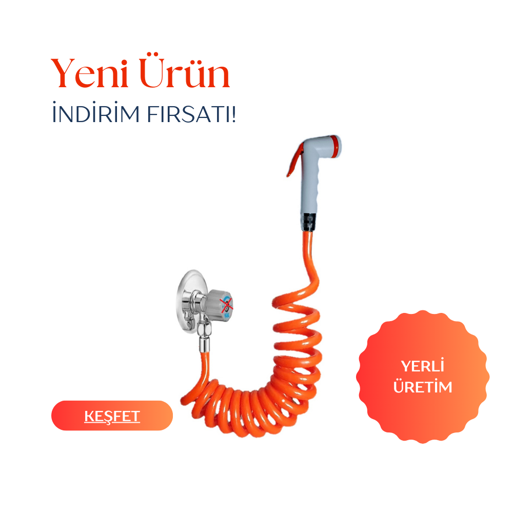 Plasyay Spiral Şattaf (BİDE) Başlıklı Taharet Matik İç Duş Dış Duş 3/8 Rekorlu Musluklar Için Setler