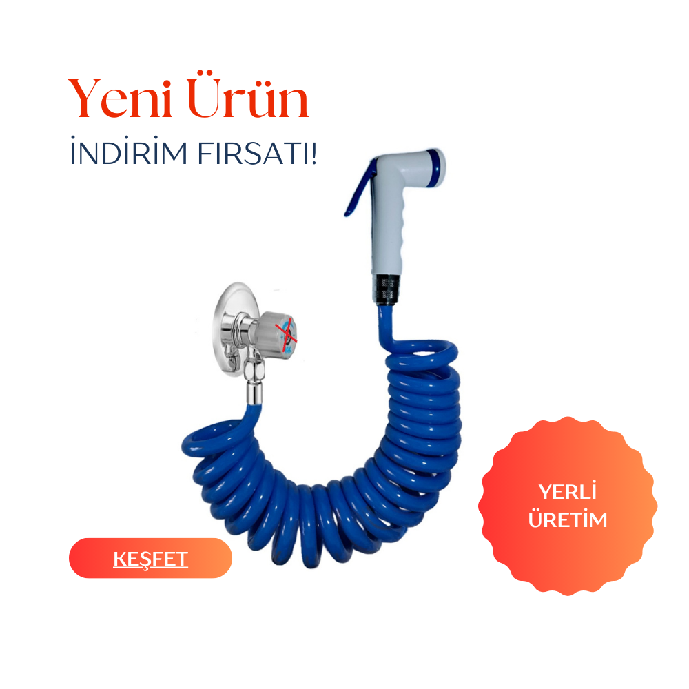 Plasyay Spiral Şattaf (BİDE) Başlıklı Taharet Matik İç Duş Dış Duş 3/8 Rekorlu Musluklar Için Setler