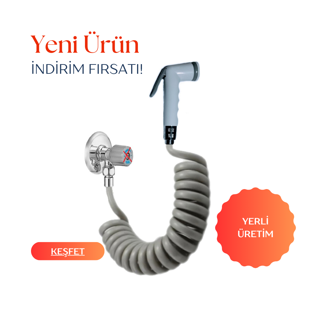 Plasyay Spiral Şattaf (BİDE) Başlıklı Taharet Matik İç Duş Dış Duş 3/8 Rekorlu Musluklar Için Setler