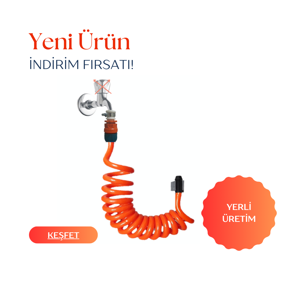 Plasyay  Spiral Wc Taharet Hortum Matik Wc Banyo Yıkama Seti Kelepçe Adaptörlü Setler