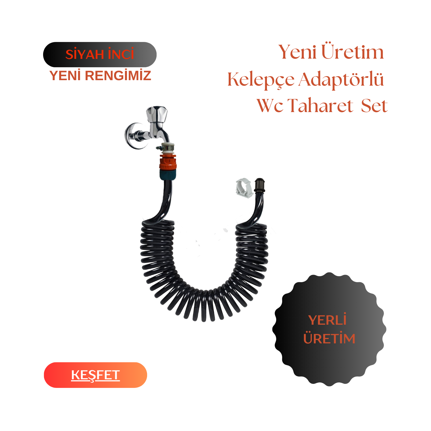 Plasyay  Spiral Wc Taharet Hortum Matik Wc Banyo Yıkama Seti Kelepçe Adaptörlü Setler