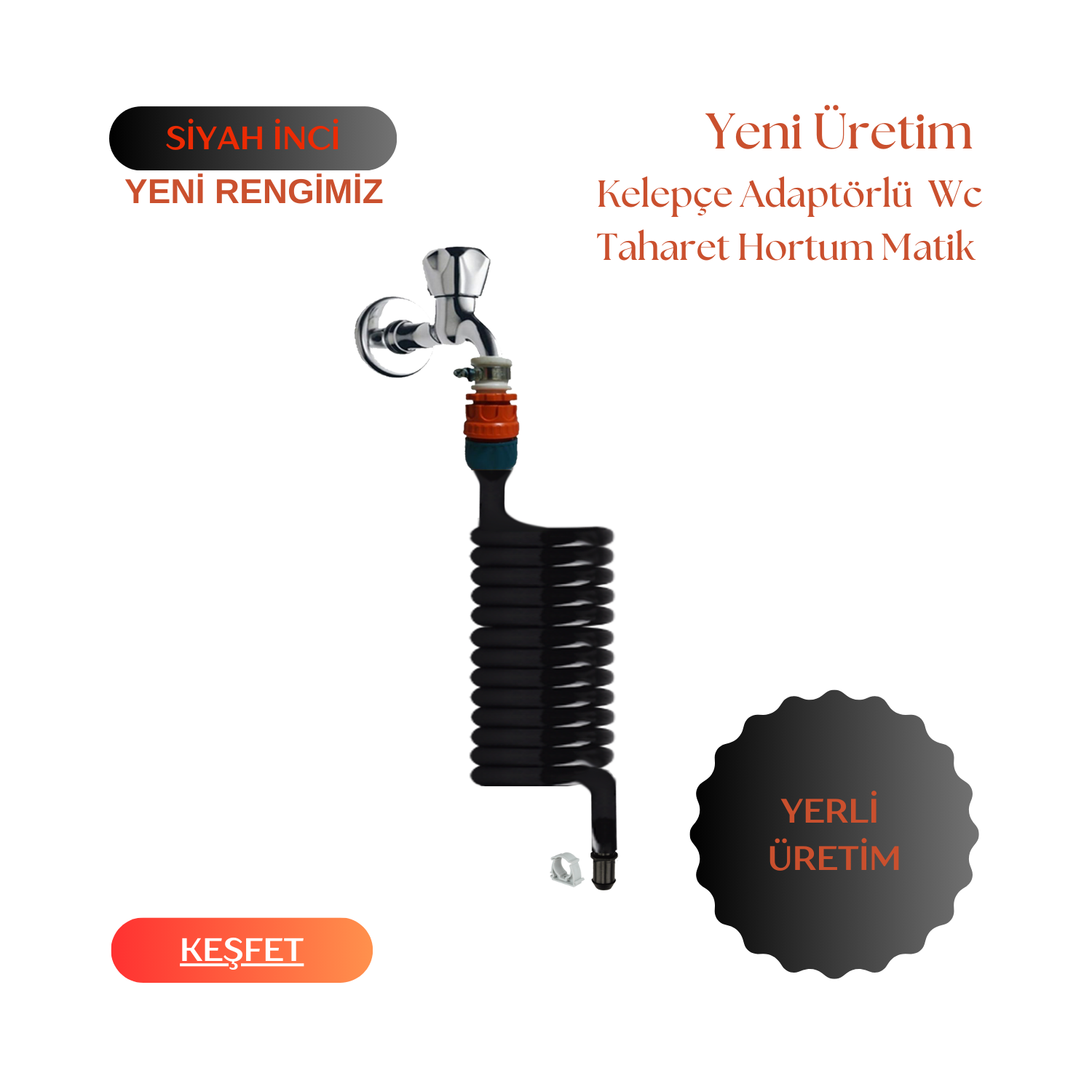 Plasyay  Spiral Wc Taharet Hortum Matik Ve Wc Banyo Yıkama Seti Kelepçe Adaptörlü Setler 110 Cm