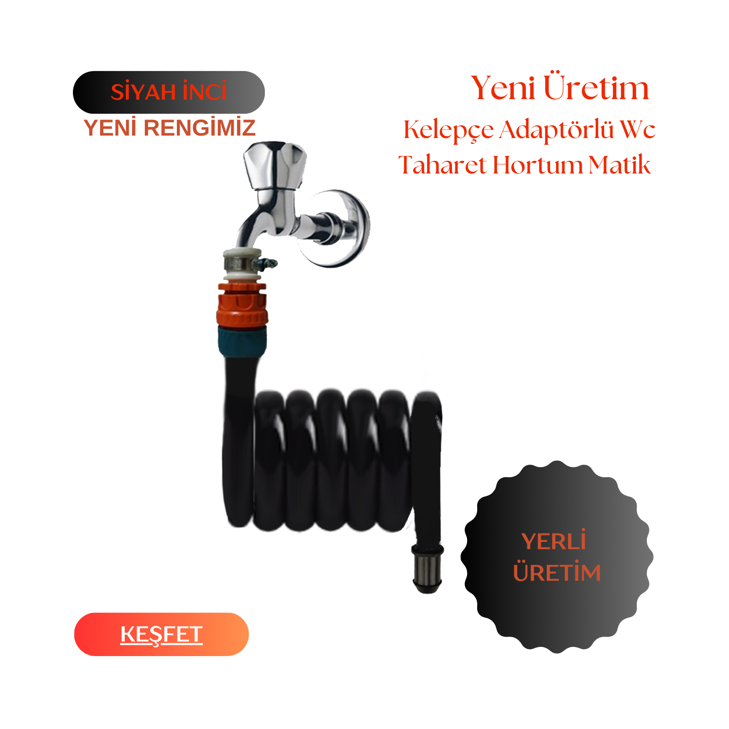 Plasyay  Spiral Wc Taharet Hortum Matik Ve Wc Banyo Yıkama Seti Kelepçe Adaptörlü Setler 97 Cm