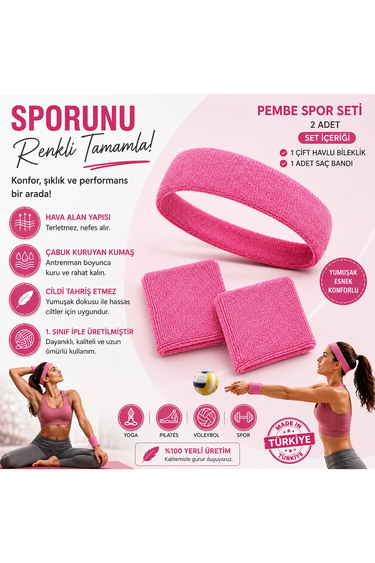plates yoga Voleybol Tenis Saç Bandı Bileklik Seti