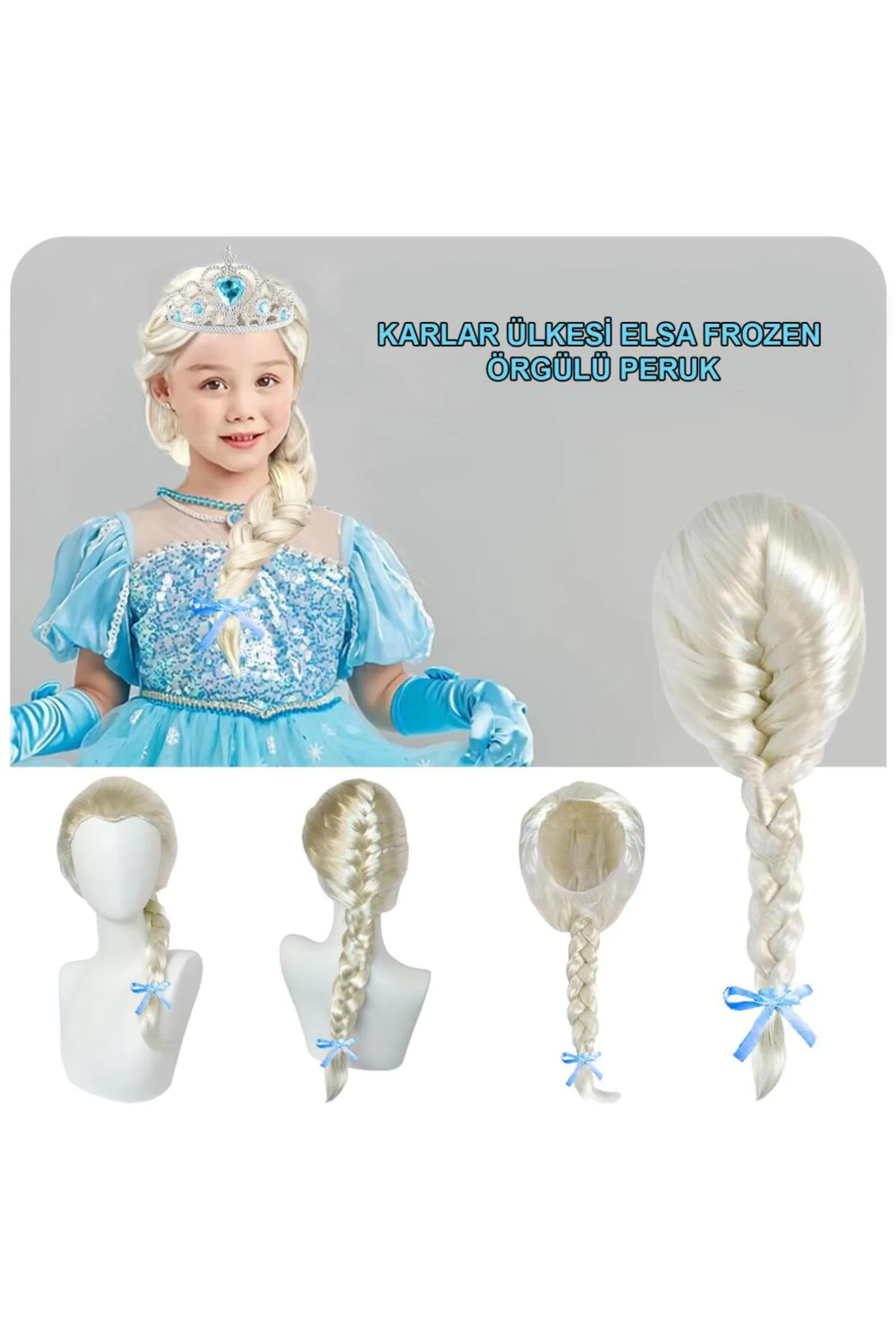 Platin Altın Dore Renk Karlar Ülkesi Elsa Frozen Peruğu Çocuk Boy