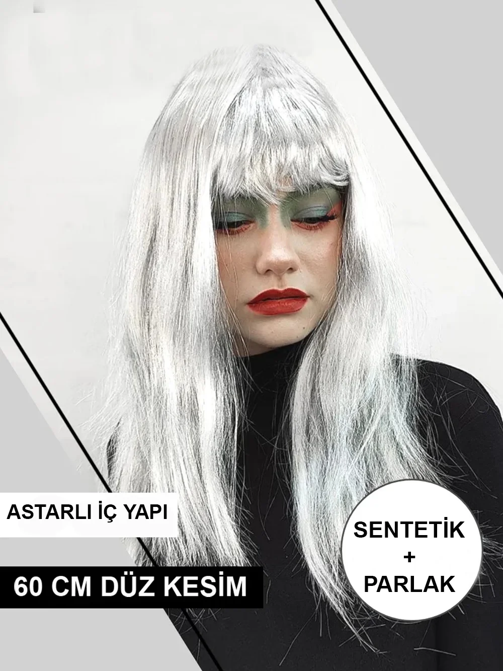 Platin Gri Gümüş Renk Uzun Parti Peruğu Uzun Takma Peruk Platin Gri Gümüş Renk Uzun Parti Peruğu Uzun Takma Peruk