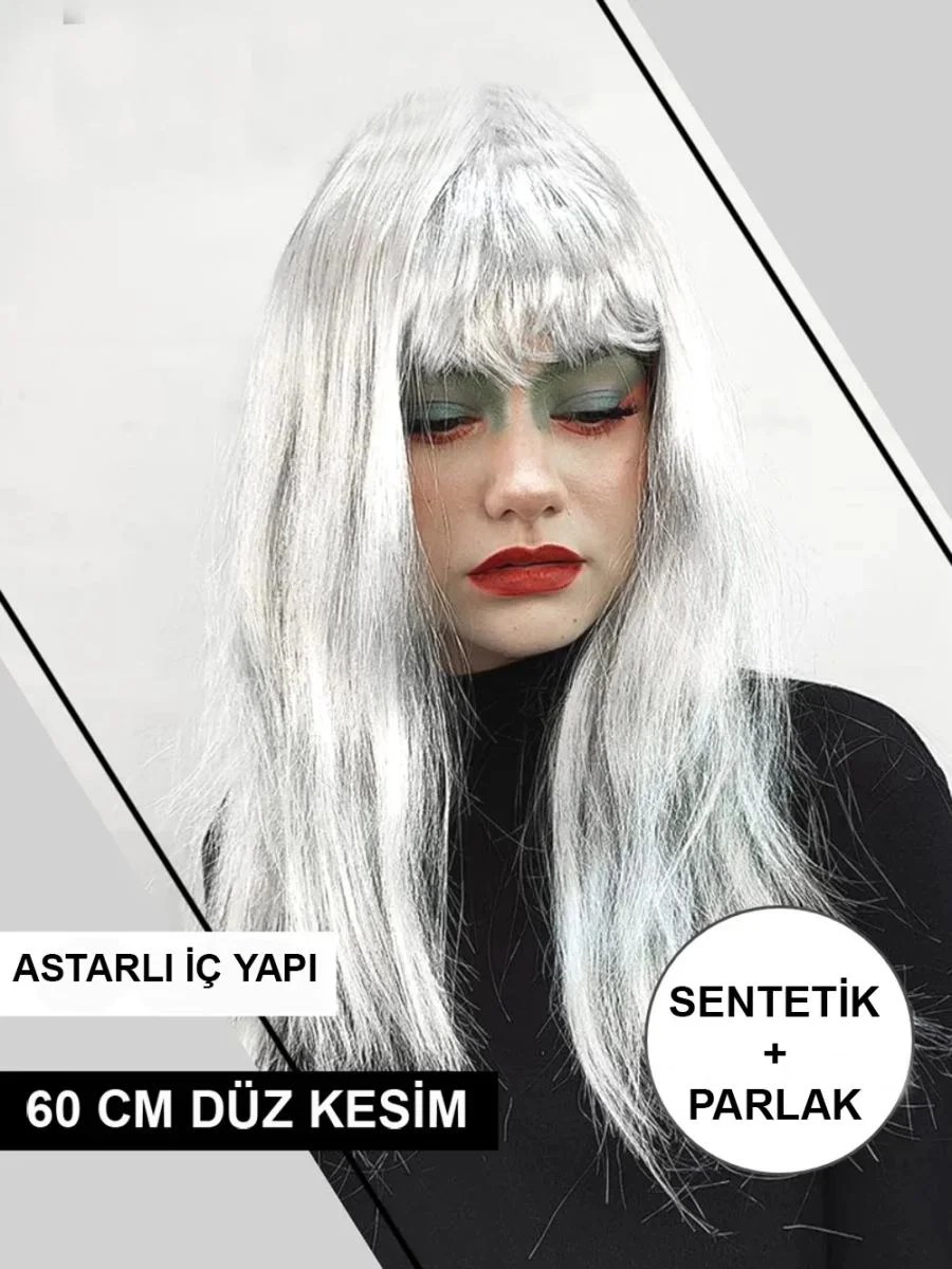 Platin Gri Gümüş Uzun Parti Peruğu – 60 cm Sentetik Takma Peruk Fiyatı, Yorumları ve Özellikleri