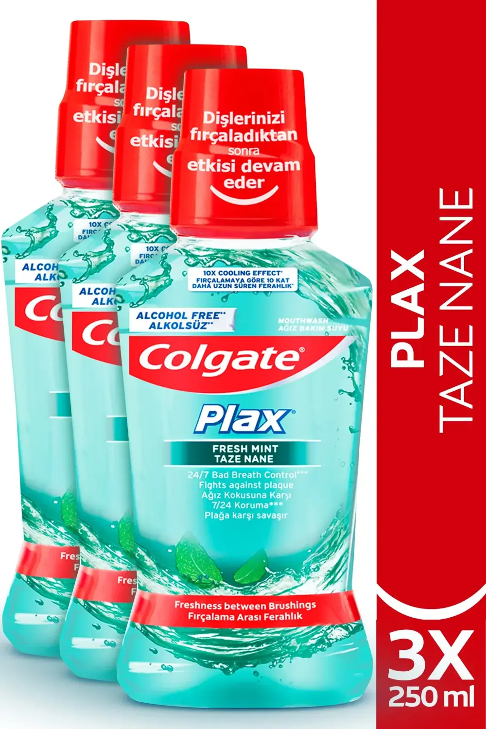 Plax Taze Nane Alkolsüz Ağız Bakım Suyu 250 ml x3 Adet