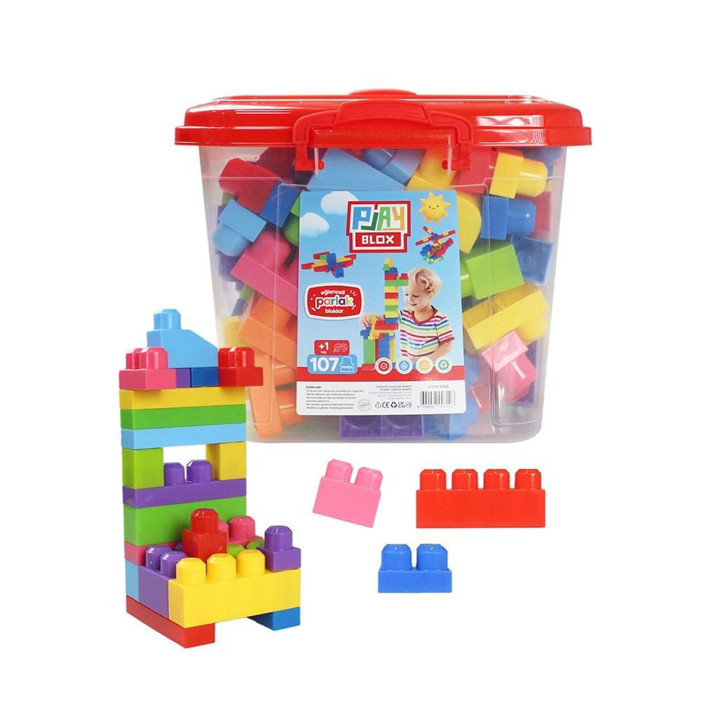 Play Blox Yapı Oyuncakları 107 Parça Kovalı Parlak Renkler Mega B