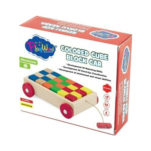 Play Wood Kutuda Ahşap Renkli Küp Bloklu Araba Ony-312