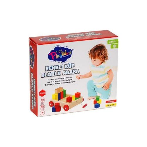 Play Wood Kutuda Ahşap Renkli Küp Bloklu Araba Ony-312
