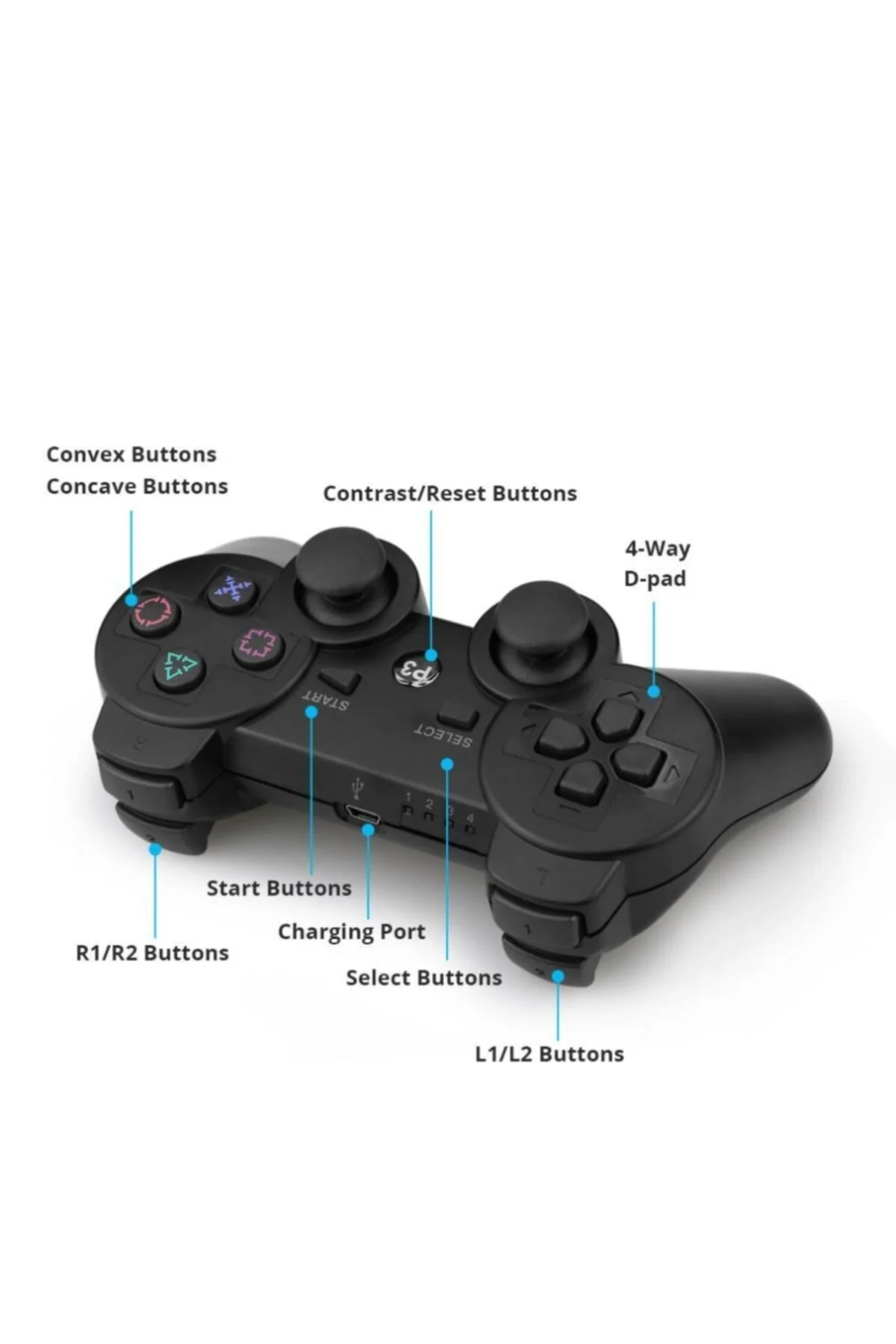 Playstation 3 uyumlu siyah bluetooth joystick, kablosuz bağlantı, 2 yıl garantili