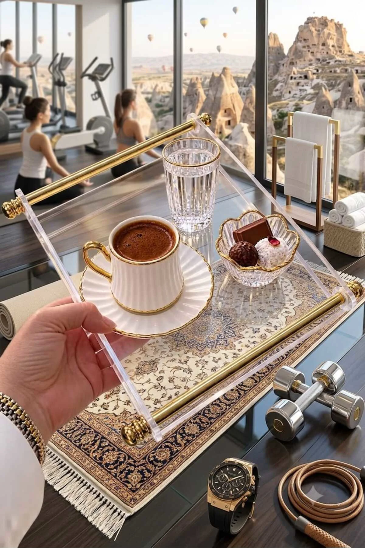 Pleksi Gold Metal Klulplu Kahve Tepsisi Ve Sunum Tepsisi 25x21cm Fiyatı, Yorumları ve Özellikleri