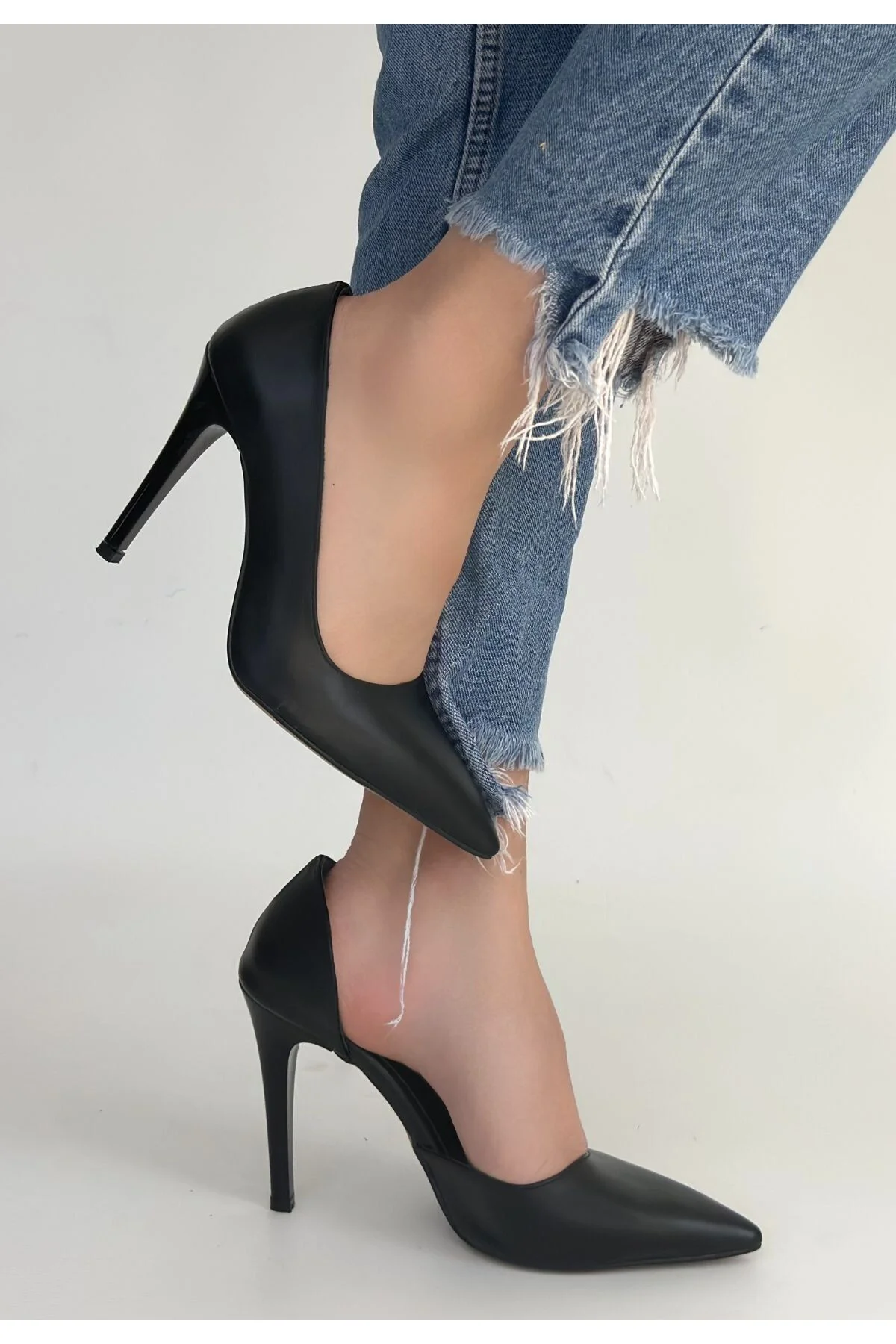 Pley Siyah Cilt Stiletto Ayakkabı