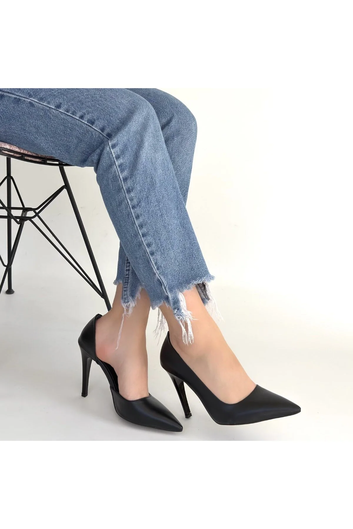 Pley Siyah Cilt Stiletto Ayakkabı