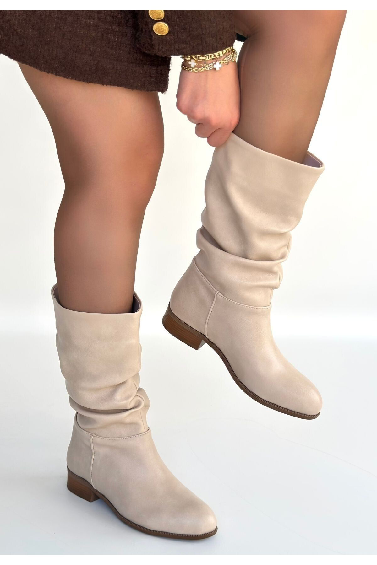 Plod Bej Cilt Körüklü Çizme - Lisinya