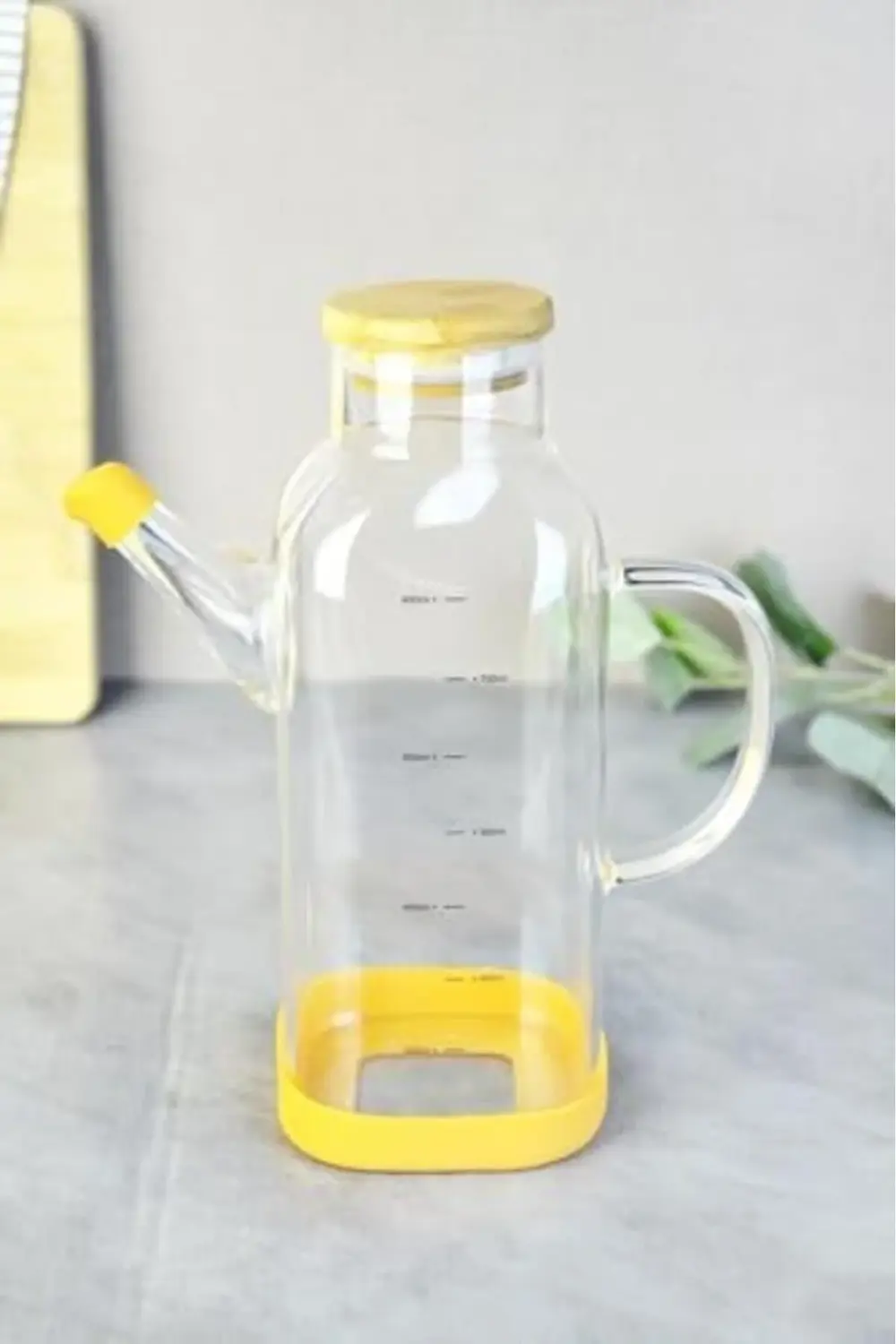 pltnstoreshop 800 ml Bambu Kapaklı Borosilikat Cam Kare Yağlık pl