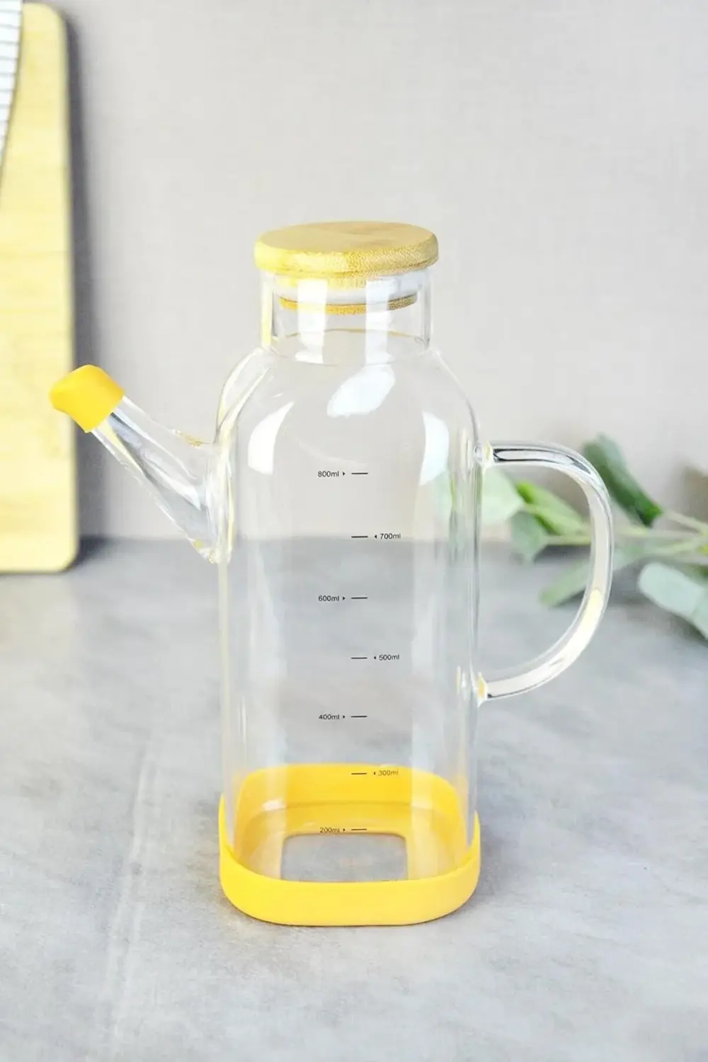 pltnstoreshop 800 ml Bambu Kapaklı Borosilikat Cam Kare Yağlık pl