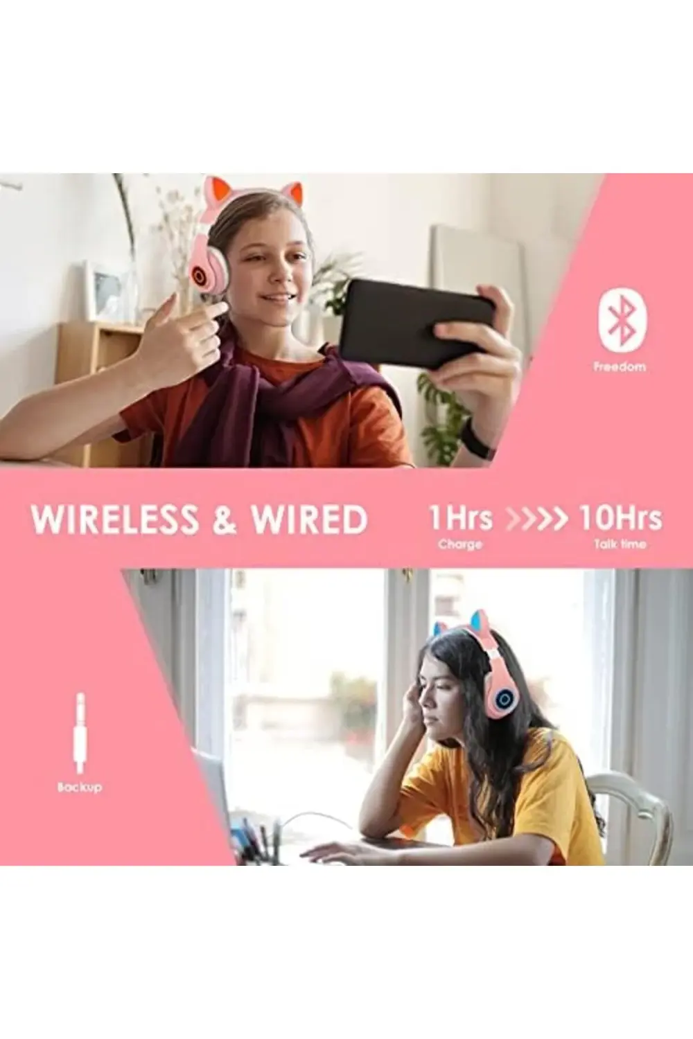 pltnstoreshop Bluetooth Kulaklık Kız Çocuk Kulak Üstü Kedi Kulakl