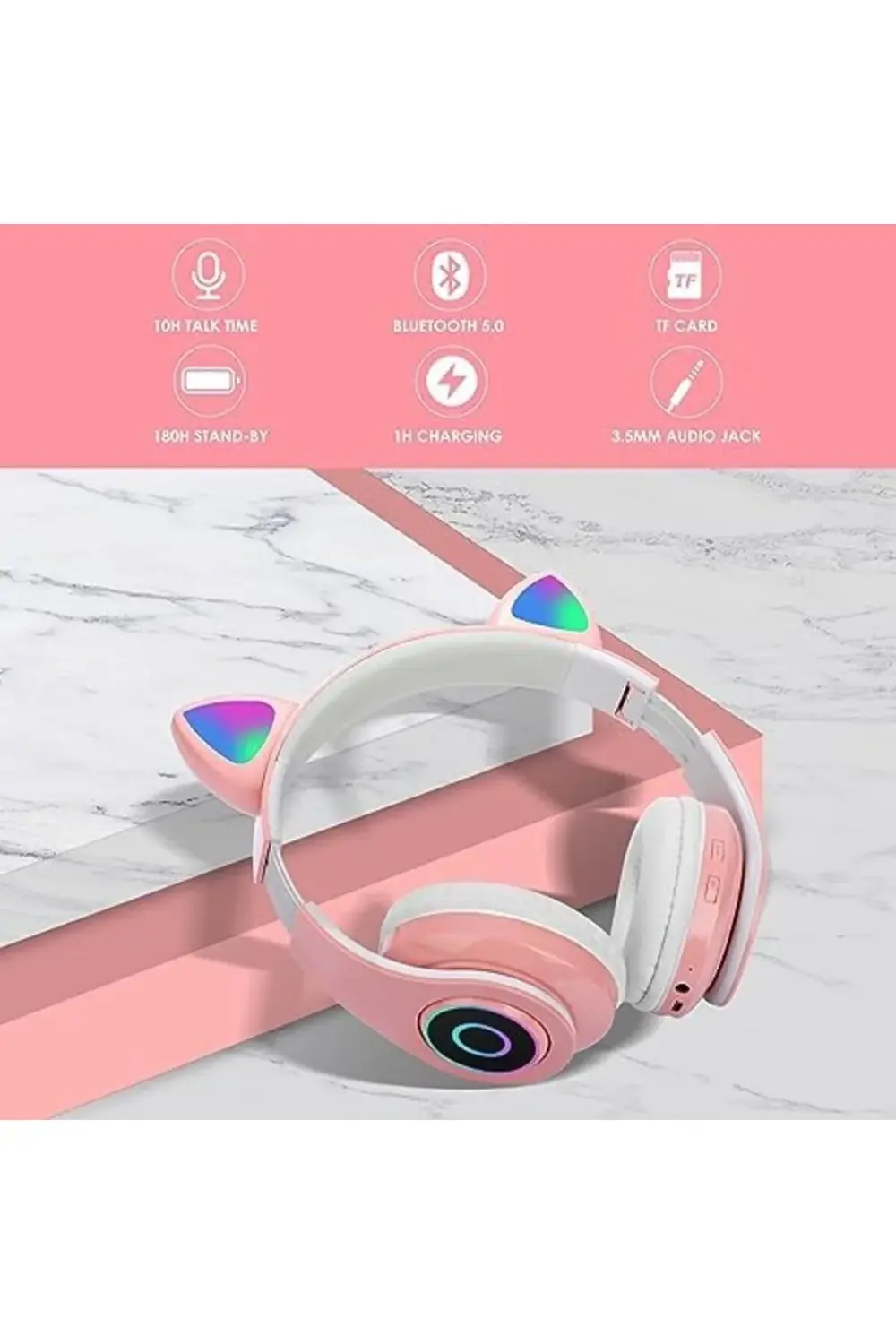 pltnstoreshop Bluetooth Kulaklık Kız Çocuk Kulak Üstü Kedi Kulakl