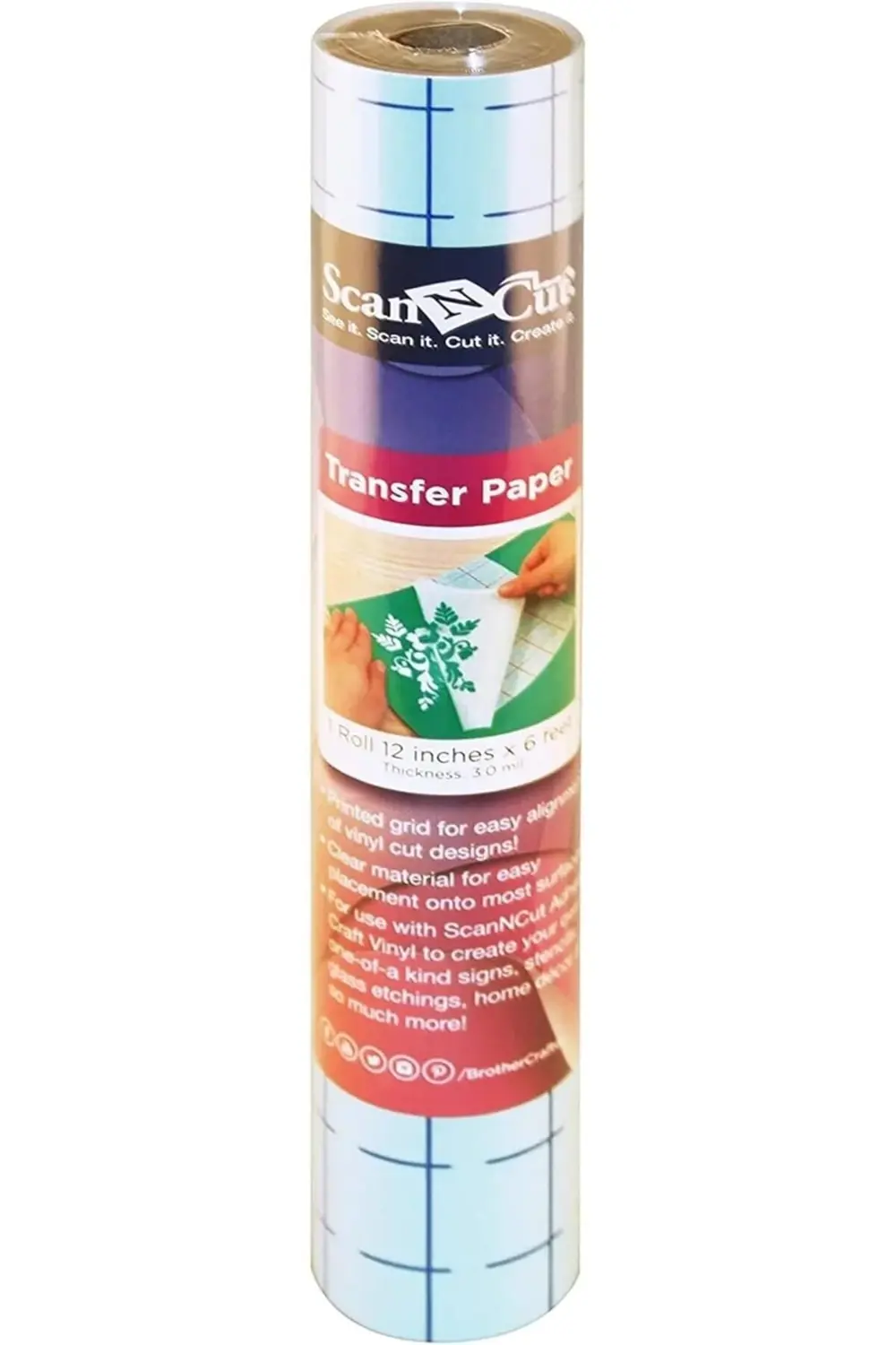 pltnstoreshop ScanNCut 12"X6' Adhesive Transfer Paper W/Grid-Clea