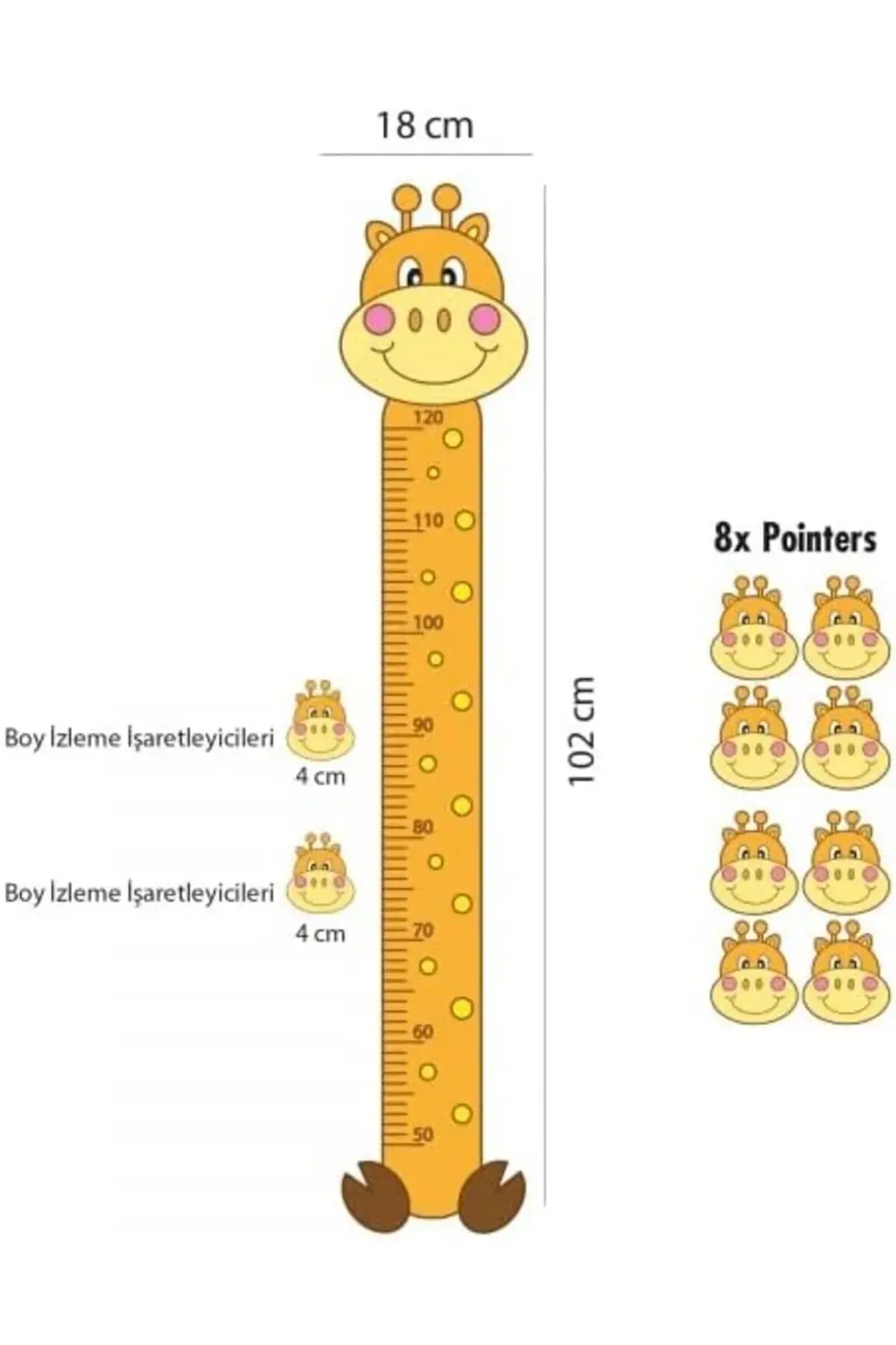 pltnstoreshop Zürafa Desenli Boy Ölçer Sticker - Bebek ve Çocuk O