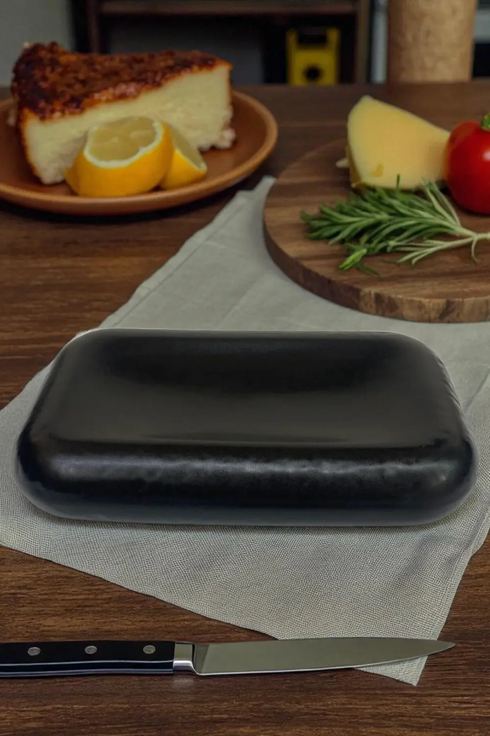 Plume Porselen 27cm Dikdörtgen Düz Servis Sunum Tabağı Mat Siyah