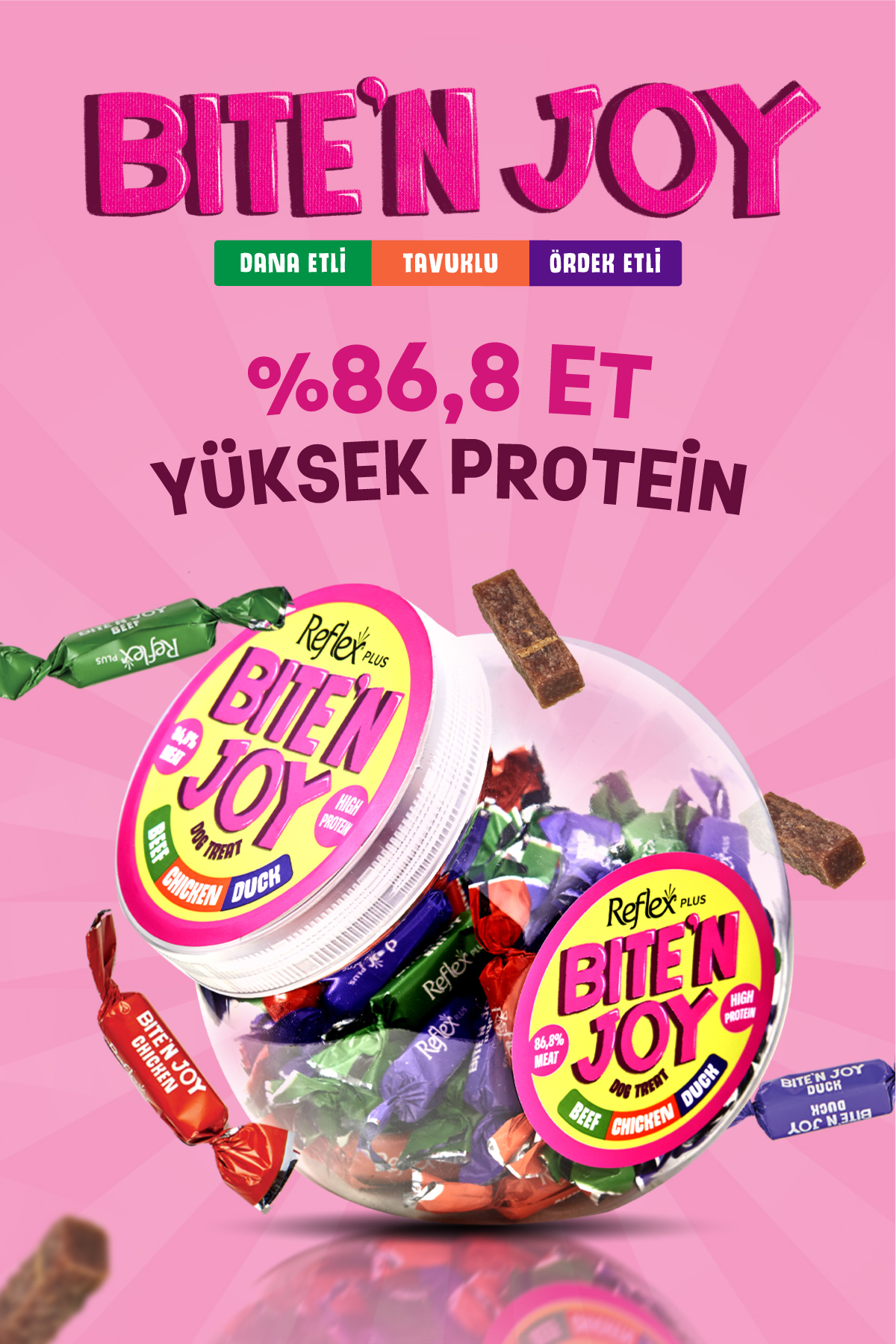 Plus Bite'n Joy - Dana Etli, Tavuklu ve Ördek Etli Köpek Ödül Mam
