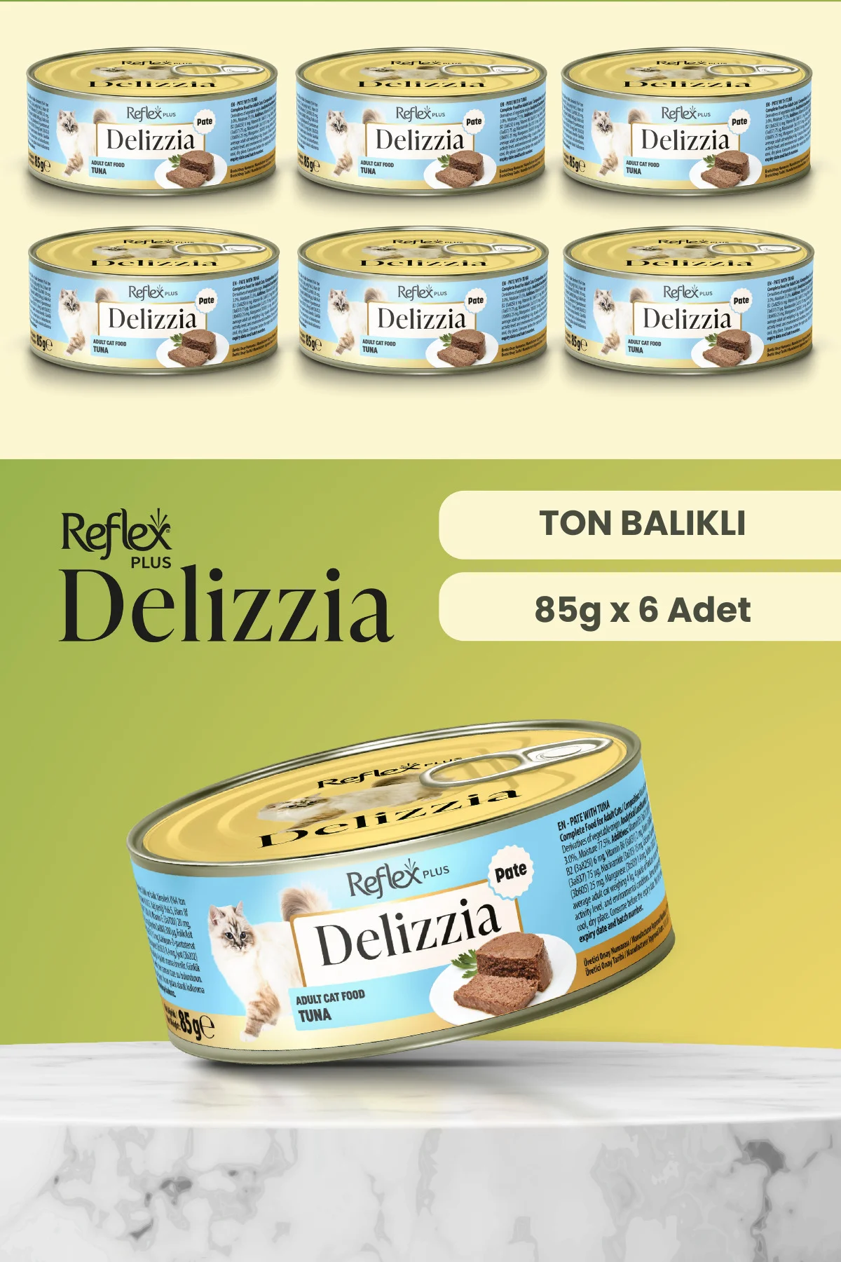 Plus Delizzia / Kıyılmış Ton Balıklı Yetişkin Kedi Maması 85g x 6