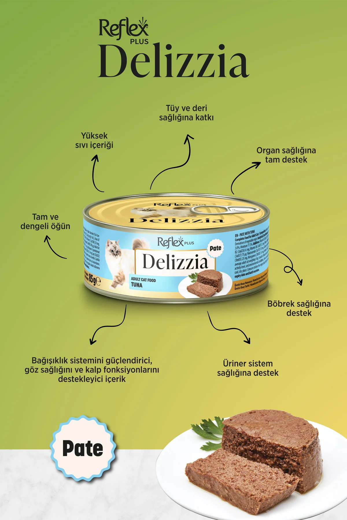 Plus Delizzia / Kıyılmış Ton Balıklı Yetişkin Kedi Maması 85g x 6