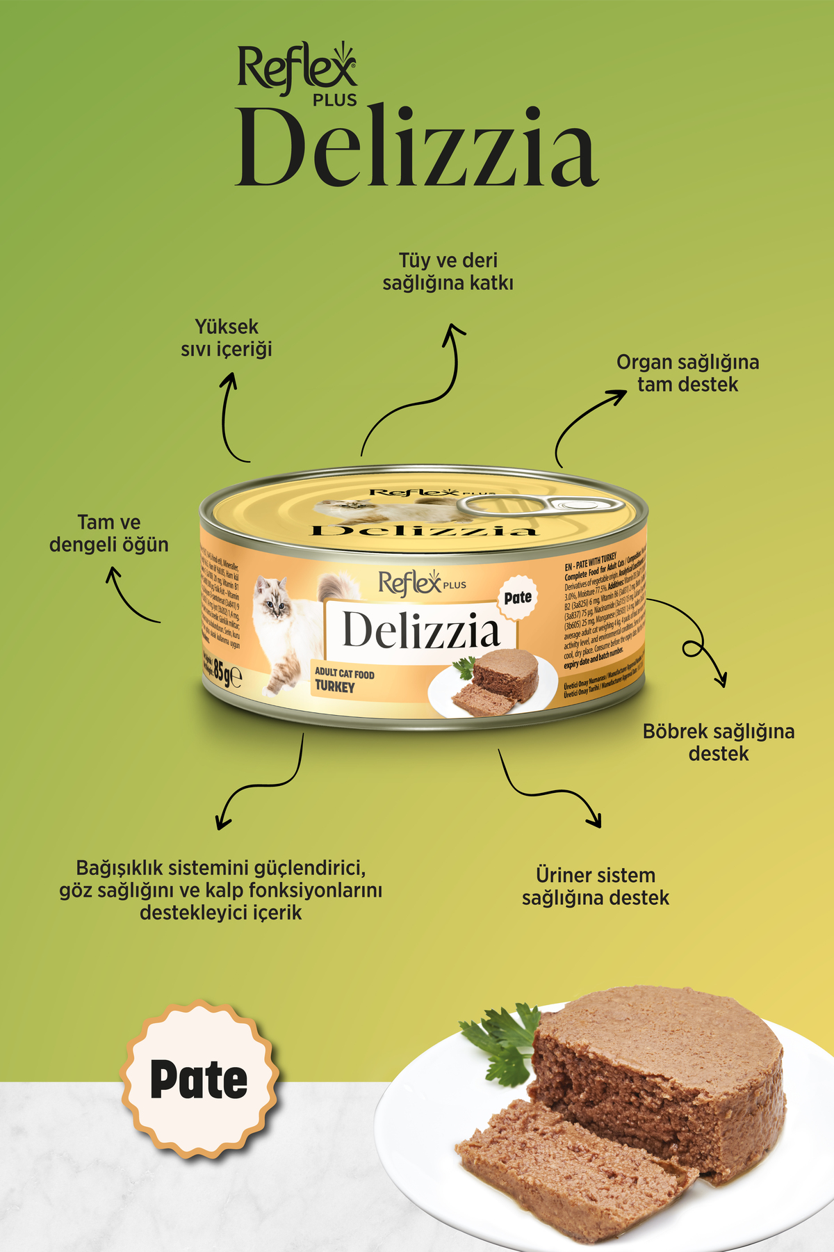 Plus Delizzia / Kıyılmış Hindi Etli Yetişkin Kedi Maması 85g x 3 