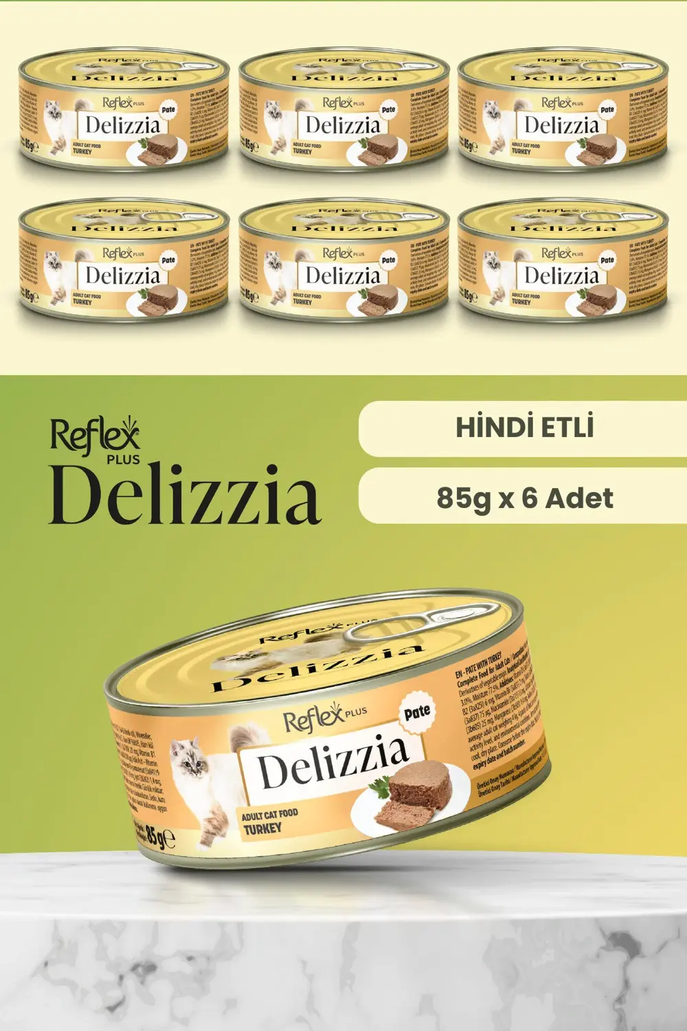 Plus Delizzia / Kıyılmış Hindi Etli Yetişkin Kedi Maması 85g x 6